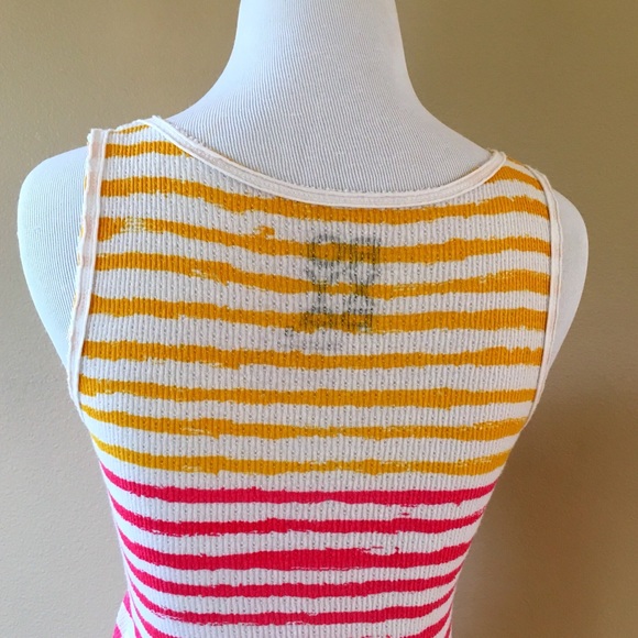 Roxy Yellow & Pink Striped White Ribbed Tank Top - Picture 3 of 3
